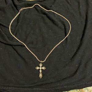 Crucifix necklace with rhinestone detail